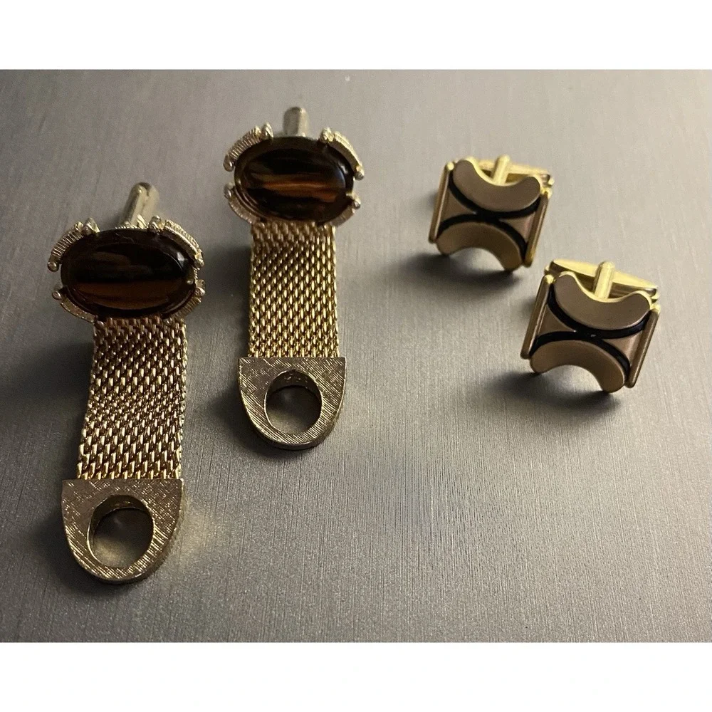 VTG Gold Tone & Silver Tone Cufflinks Tie Clips Tack Pin Lot Men's Accessory